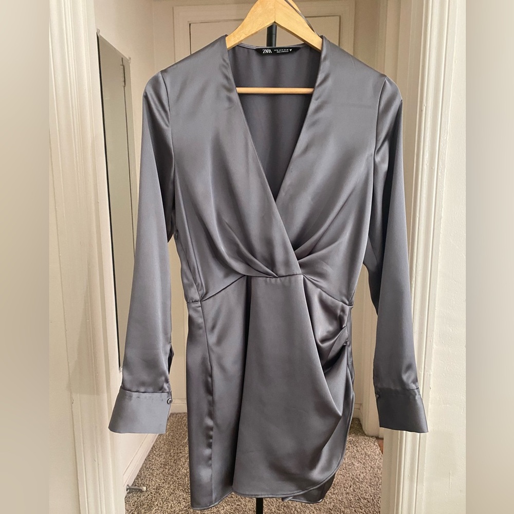 Zara Charcoal Satin Wrap Dress